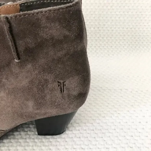 Frye JENNIFER Brown Grey Suede Pointed Stacked Heel Dress Ankle Boots 6 - Picture 9 of 12